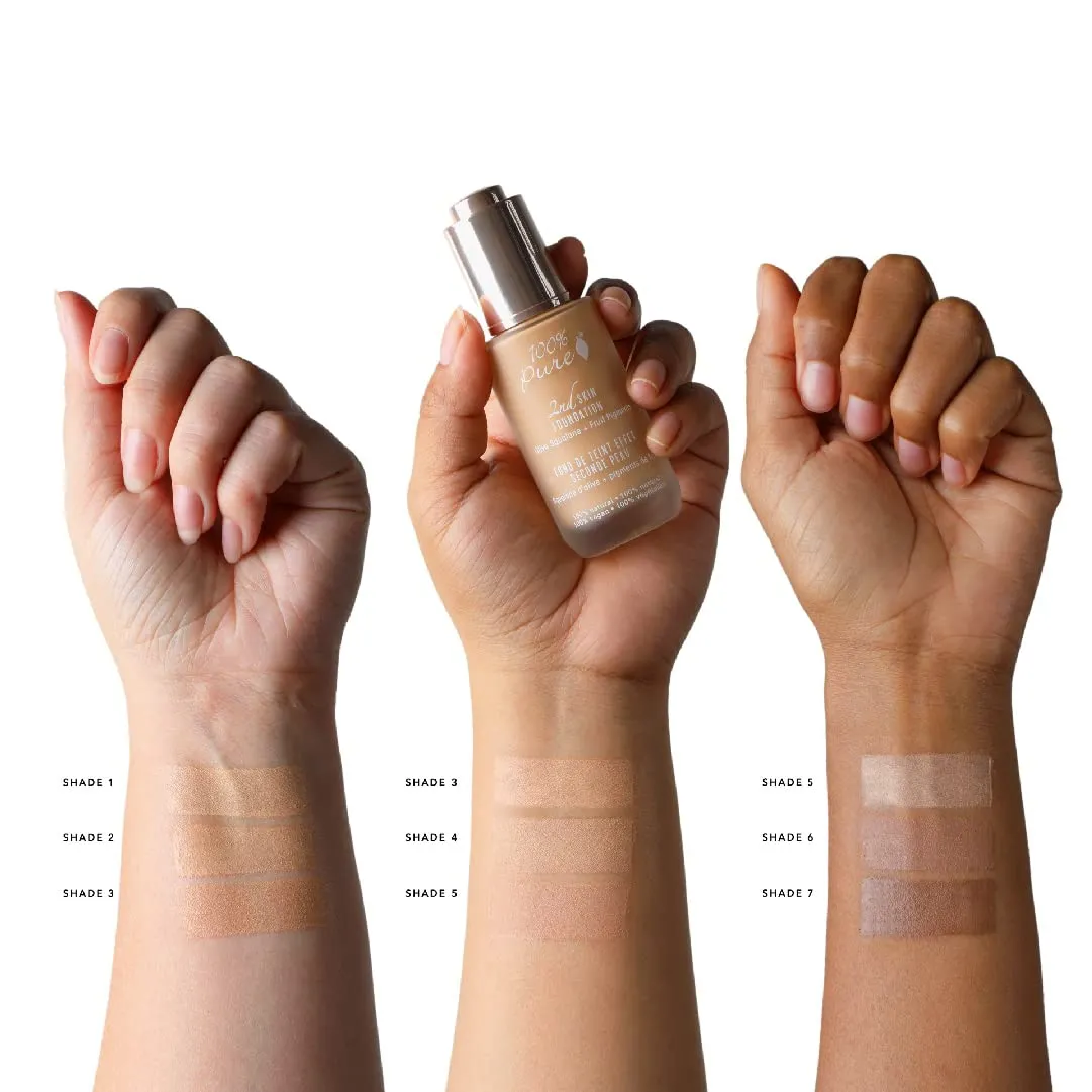100% PURE 2nd Skin Lightweight Serum Foundation Anti-Aging Face Makeup - Blendable Coverage Liquid Hydration Boost for Soft Plumped Up Glow, Vegan Shade 1 (Neutral w/Yellow Undertone) - 1.18 Fl Oz