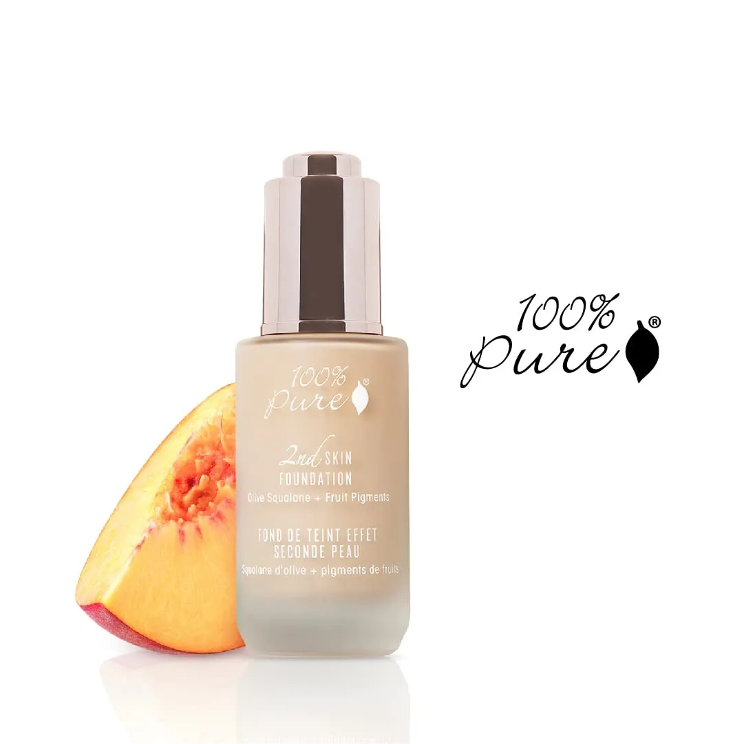 100% PURE 2nd Skin Lightweight Serum Foundation Anti-Aging Face Makeup - Blendable Coverage Liquid Hydration Boost for Soft Plumped Up Glow, Vegan Shade 1 (Neutral w/Yellow Undertone) - 1.18 Fl Oz