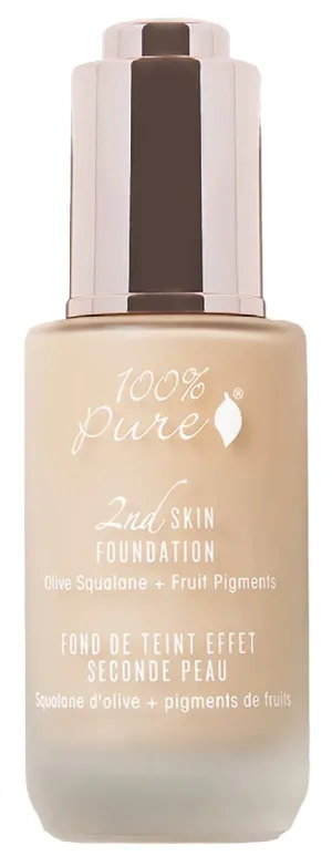 100% PURE 2nd Skin Lightweight Serum Foundation Anti-Aging Face Makeup - Blendable Coverage Liquid Hydration Boost for Soft Plumped Up Glow, Vegan Shade 1 (Neutral w/Yellow Undertone) - 1.18 Fl Oz