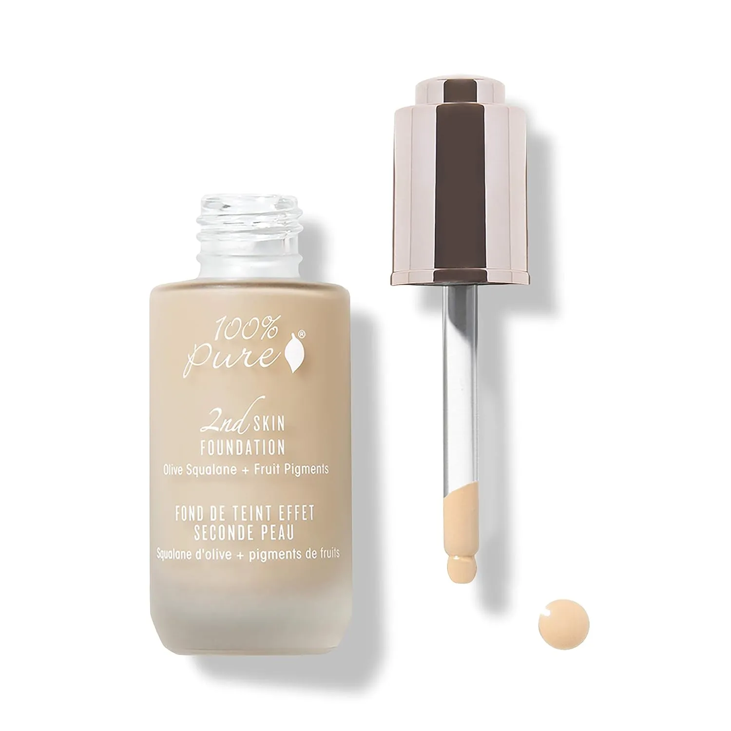 100% PURE 2nd Skin Lightweight Serum Foundation Anti-Aging Face Makeup - Blendable Coverage Liquid Hydration Boost for Soft Plumped Up Glow, Vegan Shade 1 (Neutral w/Yellow Undertone) - 1.18 Fl Oz