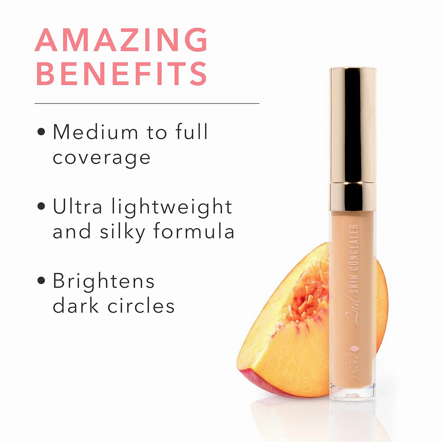 100% PURE 2nd Skin Concealer (Fruit Pigmented), Shade 4, Full Coverage, Lightweight, Liquid Concealer for Face, Under Eyes, Vegan Makeup (For Medium Skin w/Warm Olive Undertones) - 0.17 Fl Oz