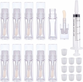 10 Pack Lip Gloss Tubes with Big Wand, Empty 10ML 0.34 Oz Transparent Square PTEG Lip Balm Tubes Concealer Containers for Women Girls DIY Makeup Lipgloss