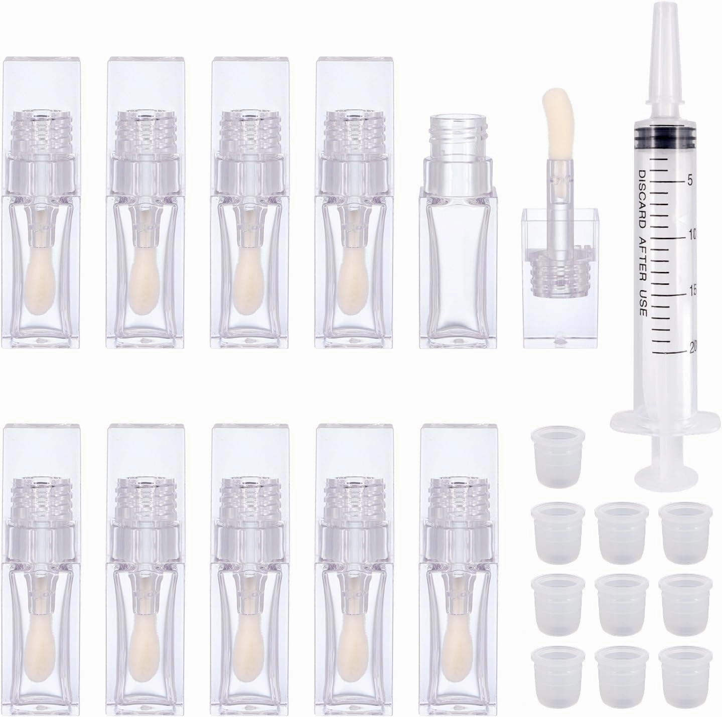 10 Pack Lip Gloss Tubes with Big Wand, Empty 6.5ML 0.22 Oz Transparent Square PTEG Lip Balm Tubes Concealer Containers for Women Girls DIY Makeup Lipgloss