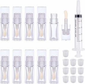 10 Pack Lip Gloss Tubes with Big Wand, Empty 6.5ML 0.22 Oz Transparent Square PTEG Lip Balm Tubes Concealer Containers for Women Girls DIY Makeup Lipgloss