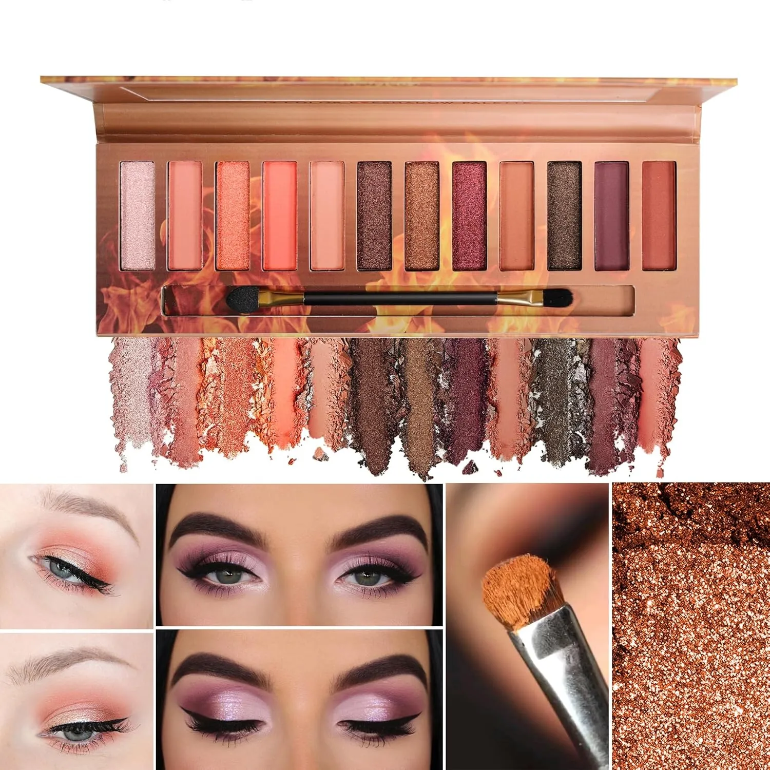 12 Color Nude Eyeshadow Palette Natural Nude Matte Glitter Flame Eyeshadow Palette Set Waterproof Smoke Professional Beauty Makeup Set (flames)