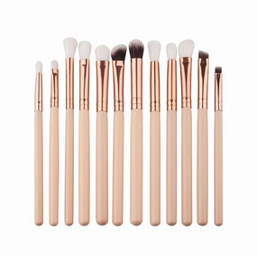 12Pcs eye makeup brush set, wooden handle eye shadow, eyebrow eyeliner, mixed powder applicator pen beige