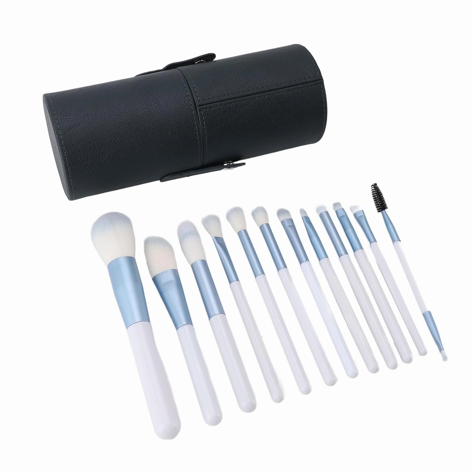 12pcs Makeup Brush Set with Soft Fiber Hairs, Professional Foundation, Blush, Eyeshadow, Concealer Brushes with Dark Green Storage Case