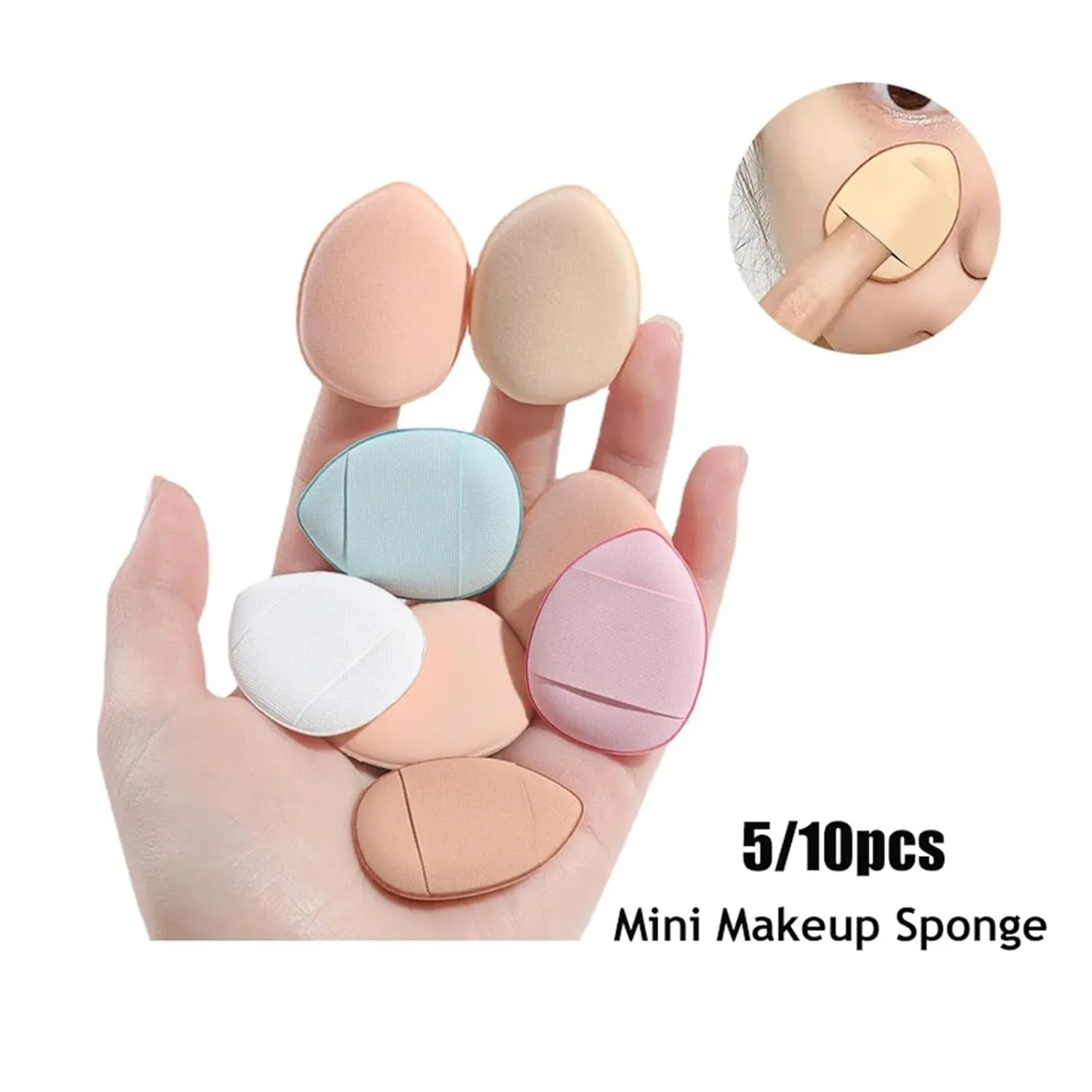 1/3/5/10 Pcs Mini Finger Puff Foundation Powder Detail Makeup Sponge Face Concealer Cream Blend Cosmetic Accessories Makeup Tool (Color : H1-White10pcs)