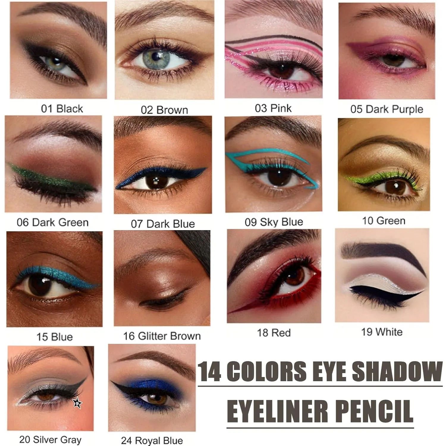 14 Color Eyeliner Shades Pen, High Color Pearl Gloss Finish, Smoked Punk Gothic Eyeliner Pen, Pearl Eyeliners Kit Metallic Eyeshadow Pencil, Eye Liner Pencils for Women (14 color)