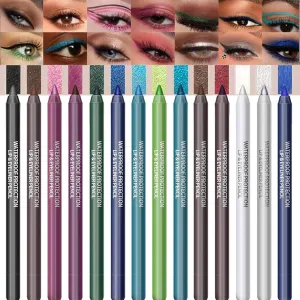 14 Color Eyeliner Shades Pen, High Color Pearl Gloss Finish, Smoked Punk Gothic Eyeliner Pen, Pearl Eyeliners Kit Metallic Eyeshadow Pencil, Eye Liner Pencils for Women (14 color)
