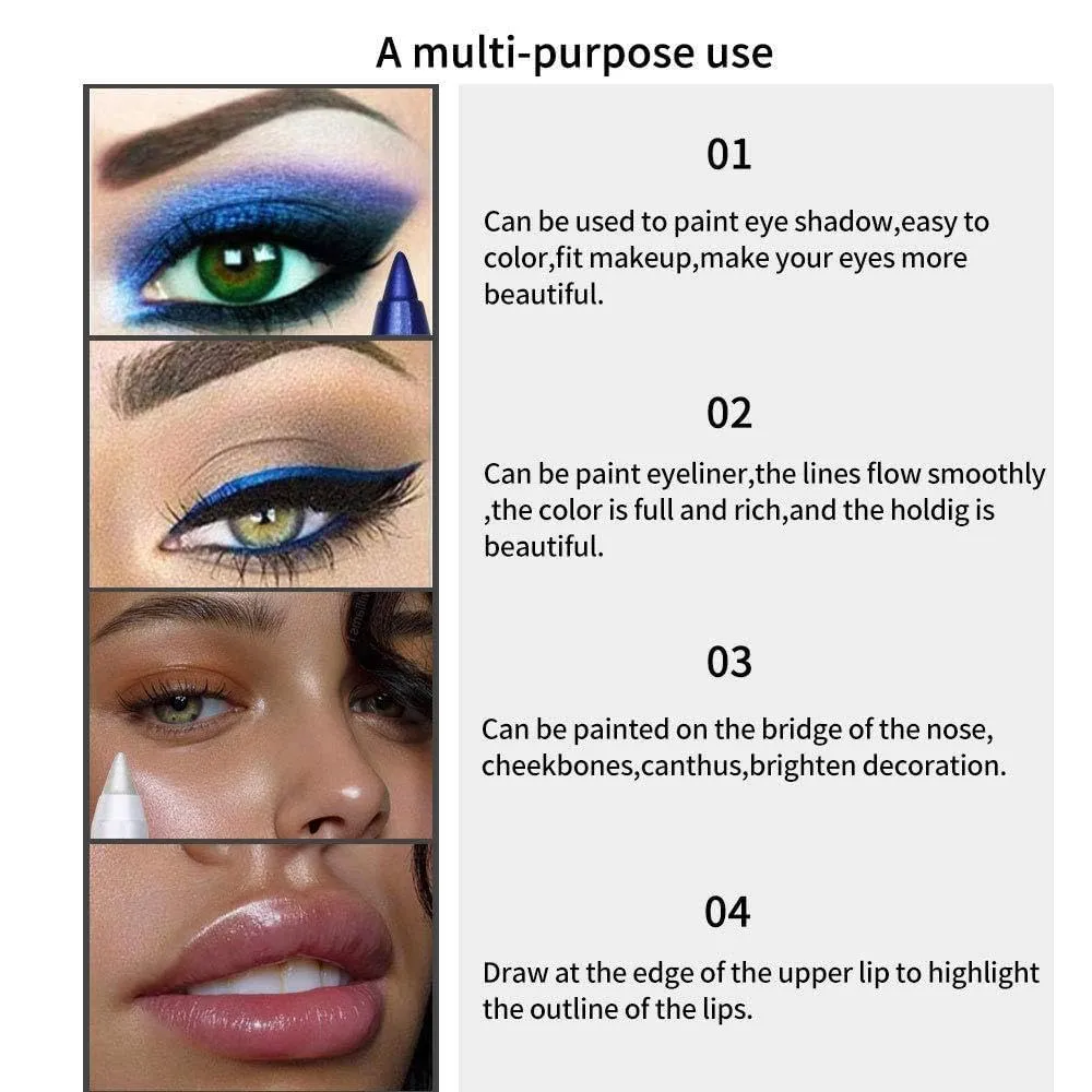 14 Color Eyeliner Shades Pen, High Color Pearl Gloss Finish, Smoked Punk Gothic Eyeliner Pen, Pearl Eyeliners Kit Metallic Eyeshadow Pencil, Eye Liner Pencils for Women (14 color)