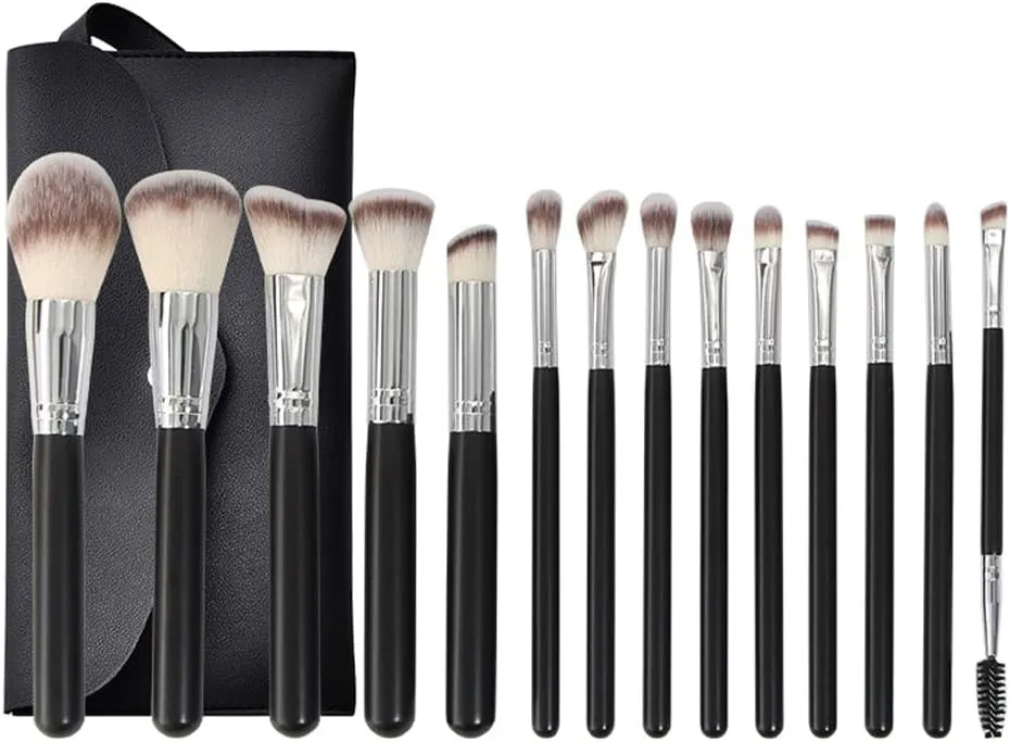 14 Pieces of Black Makeup Brush Set, Full Set of Loose Powder, high Gloss Eye Shadow Brush, Beauty Tools