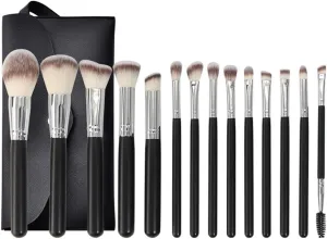 14 Pieces of Black Makeup Brush Set, Full Set of Loose Powder, high Gloss Eye Shadow Brush, Beauty Tools