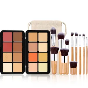 16 Colors Full Coverage Concealer Palette and 11 Pcs Makeup Brush, FantasyDay Long Lasting Lightweight Creamy Formula Xmas Makeup Contour Kit Color Corrector Conceal Moisturizing Foundation Camouflage