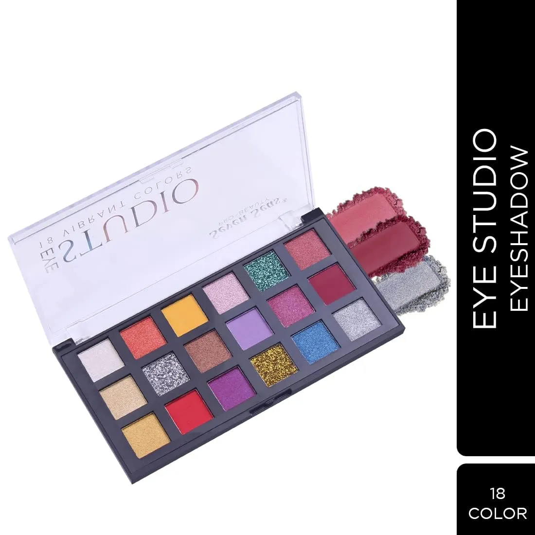 18 Vibrant Colors Eyeshadow Palette| Long Wearing And Easily Blendable Eye Makeup Palette | Multicolor - 25Gm | Matte,Shimmery, Glitter & Metallic Finish Palette (Skin)