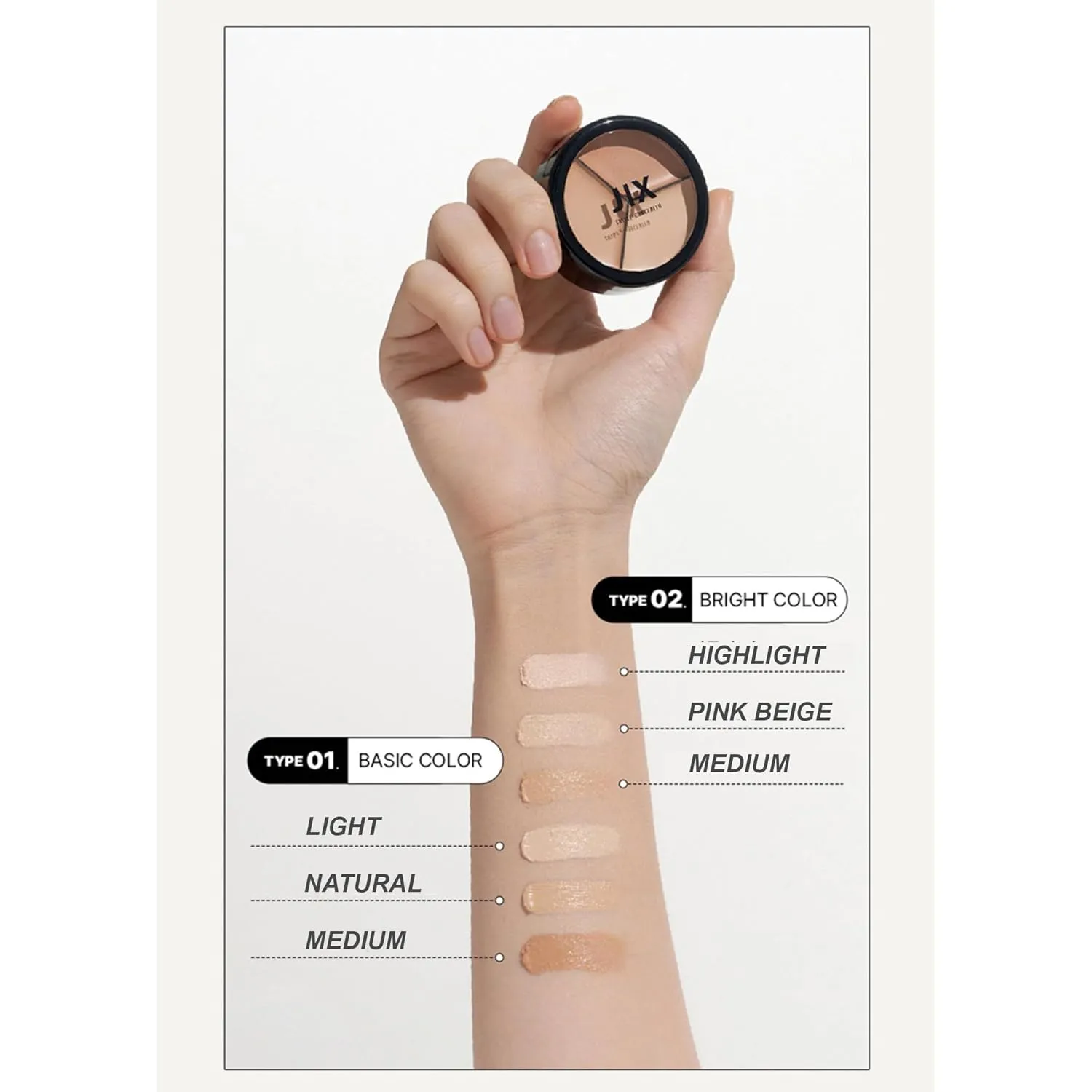 1PC J/X Professional Triple Concealer Cream Concealer, Full Coverage Long Lasting Smudge Proof Concealer Palette (Natural, 15g)