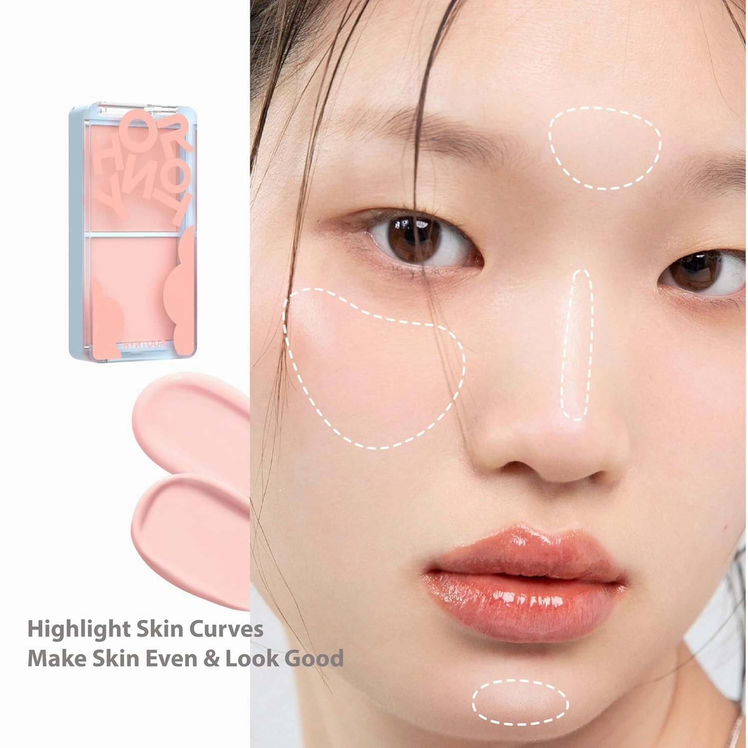 1PC Hyntoor Concealer Facial Palette, Long Lasting Moisturizing Creamy Makeup Facial Concealer, Create Flawless Makeup (2 Color Highlighter, 7g)