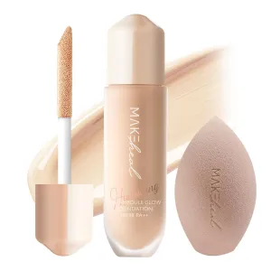 1.P.L AMPOULE GLOW FOUNDATION dewy glowy finish, liquid foundation with wand, all day coverage, blendable, 28g 0.99 fl Oz [19-N PURITY]