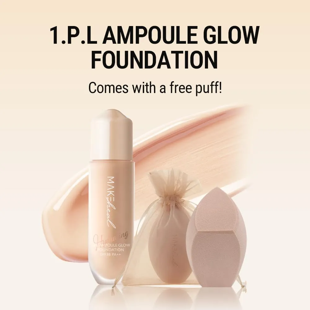 1.P.L AMPOULE GLOW FOUNDATION dewy glowy finish, liquid foundation with wand, all day coverage, blendable, 28g 0.99 fl Oz [19-N PURITY]