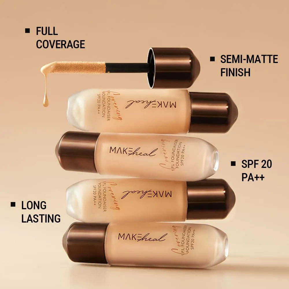 1.P.L FOUNDAISER FOUNDATION matte finish, liquid foundation with wand, long lasting full coverage, blendable, 28g 0.99 fl Oz [21-C PEONY]