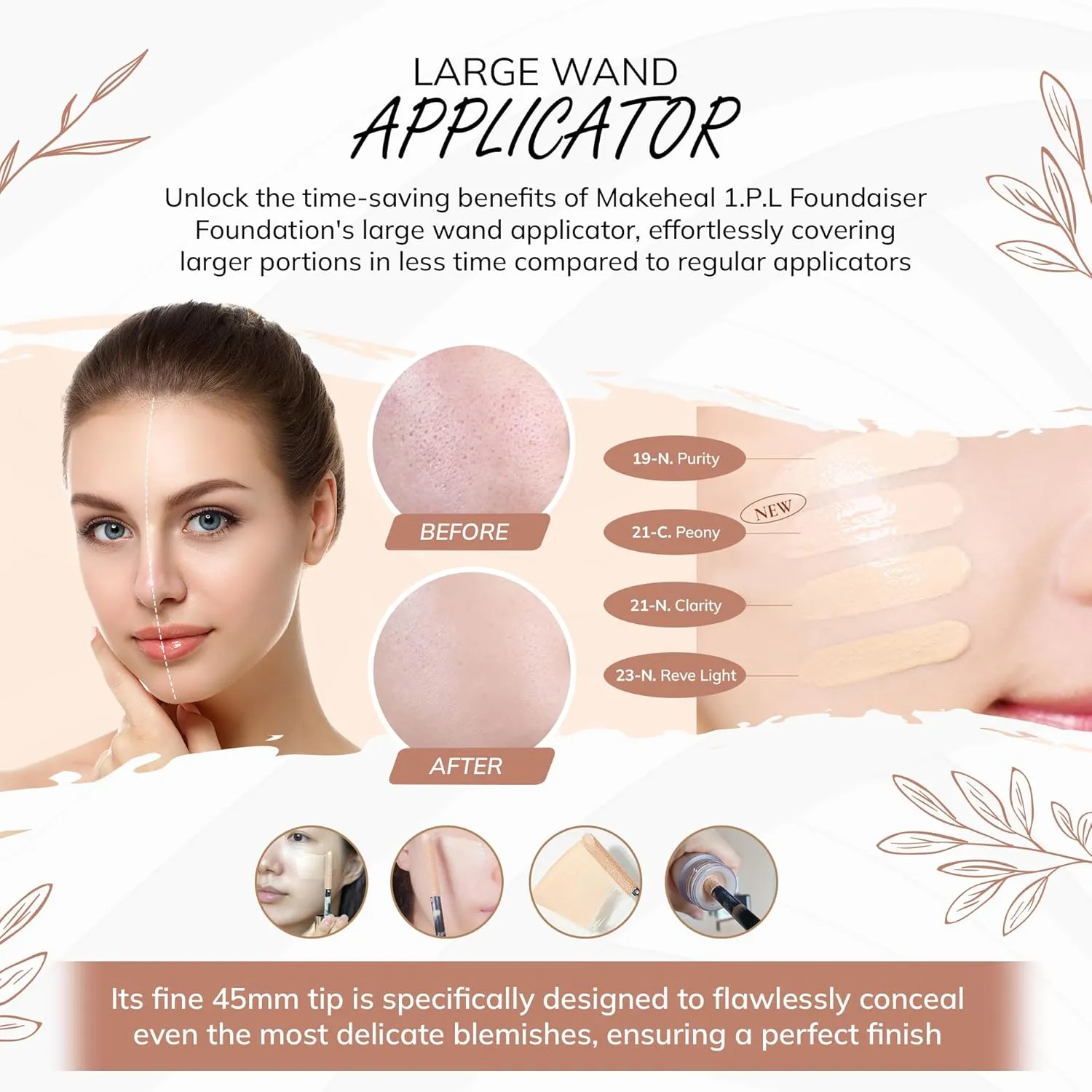 1.P.L Foundaiser Foundation with SPF 20 PA  , Korean Foundation, Long-Lasting & Flawless Coverage, For Fair to Light Skin Tones, From the Makers of Mediheal (0.98oz) (19N - Purity)