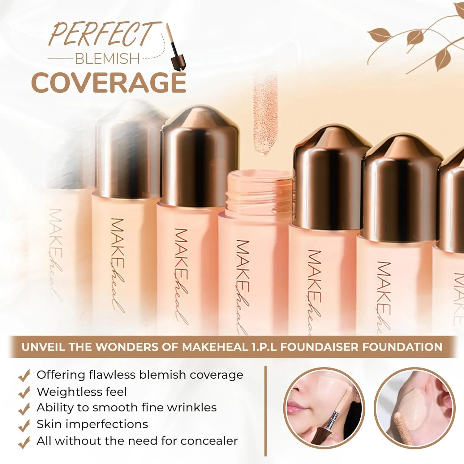 1.P.L Foundaiser Foundation with SPF 20 PA  , Korean Foundation, Long-Lasting & Flawless Coverage, For Fair to Light Skin Tones, From the Makers of Mediheal (0.98oz) (19N - Purity)