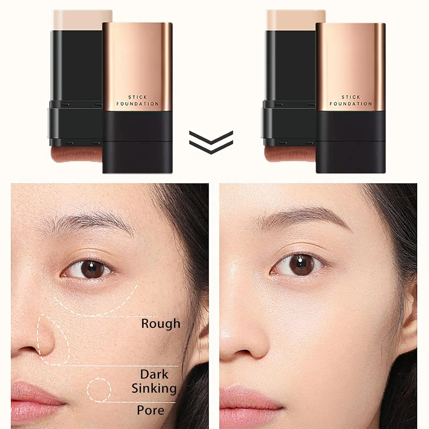 2 In 1- Luxury Anti-Wrinkle Foundation Stick, Korea Flawless Eraser Foundation Stick With Brush, Contour Stick Foundation Face Stick, Makeup Eraser Korean Foundation Stick (Brilliant White   Natural)
