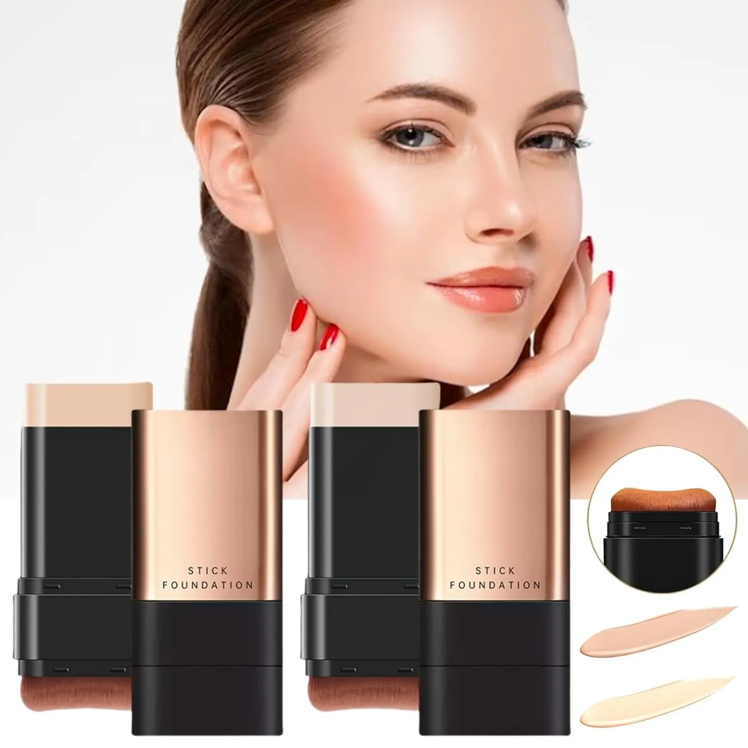 2025 Korean Hydrating Lightweight Foundation Stick with Brush, 2 in 1- Luxury Anti-Wrinkle Foudation Stick, Korea Flawless Eraser Foundation Stick, Double Head Foundation Stick (Natural Colour)