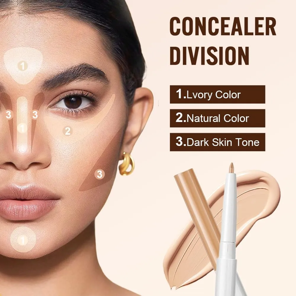 2025 NEW Multifunctional Concealer Stick,Waterproof Full Coverage Beauty Concealer Penci Eyebrow Concealer Pencil, Under Eye Concealer Pen Change The Lip Line Concealer Pen (3PCS, 1 Count)