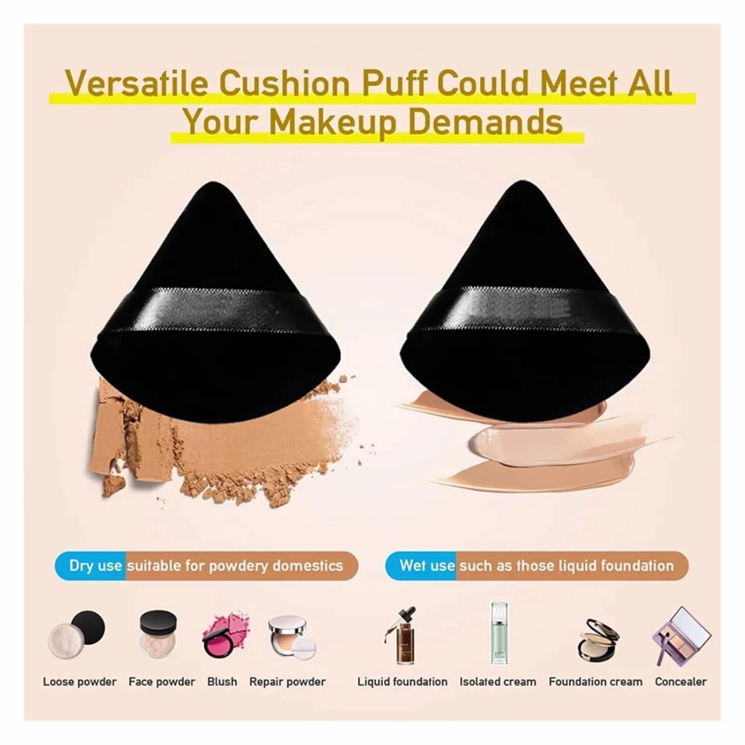2/6Pcs Triangle Powder Puff Soft Velvet Cosmetic Puff Face Makeup Sponge Foundation Puff Makeup Blender Beauty Make Up Tools(6PCS Skin with box)