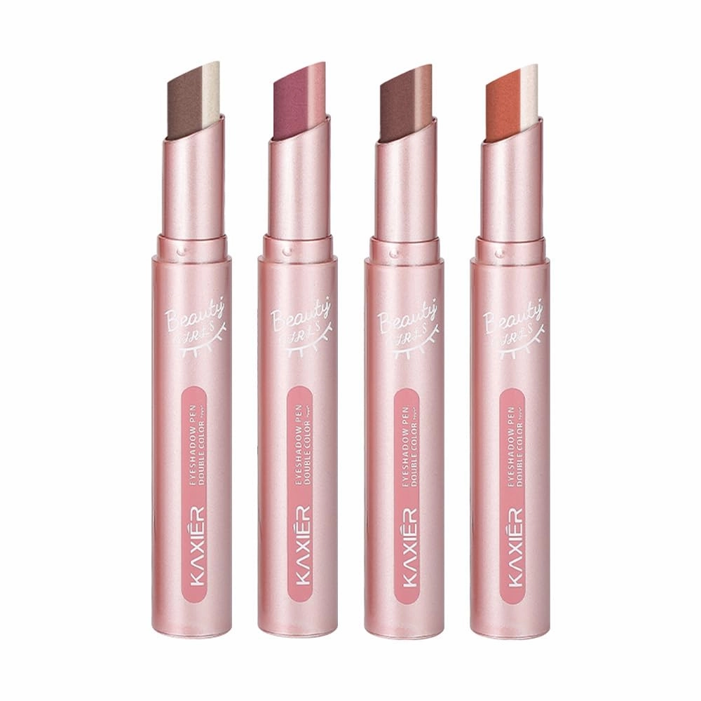 3 Color Eyeshadow Stick Set, Portable 3 Tone Eyeshadow Gradient Stick Glitter Gradient Waterproof Eye shadow Pen for Eye Make Up Tool (4 PCS)(PINK)