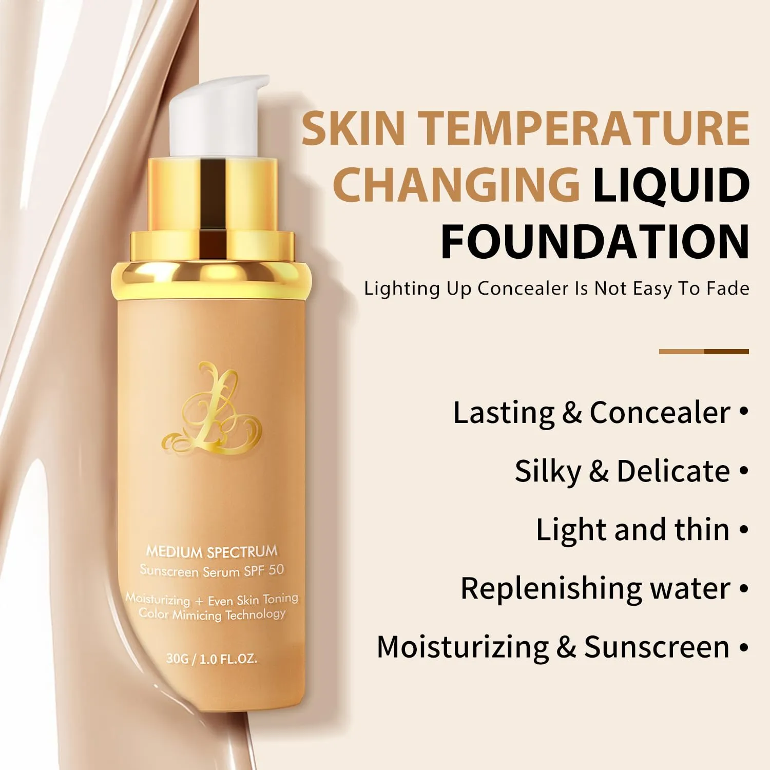 4-in-1 Color Changing Liquid Foundation Complexion Perfector – Long-Lasting CC Cream Foundation - Waterproof & Transfer-Resistant Skin Tint (Natural, 1.0 Fl Oz)