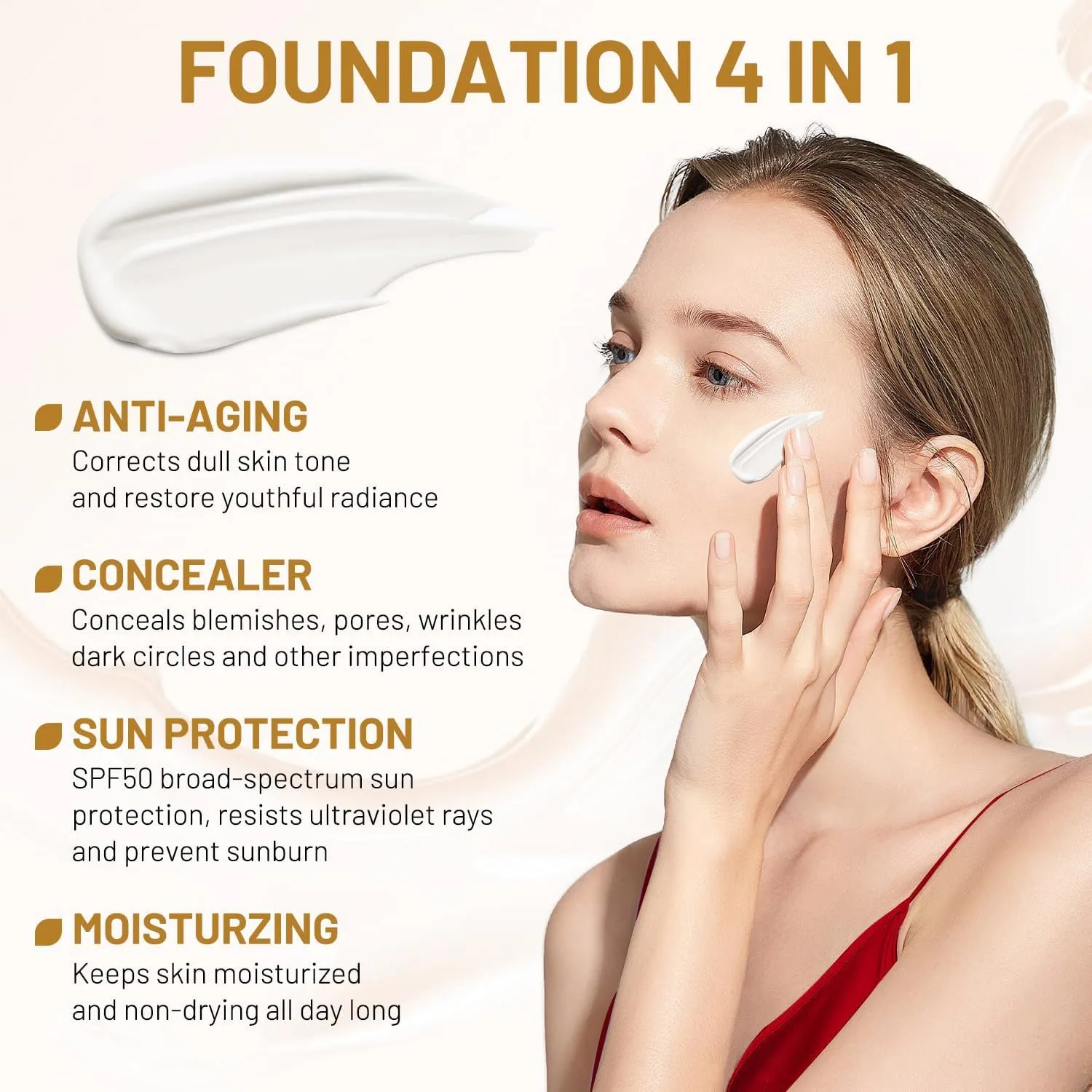 4-in-1 Color Changing Liquid Foundation Complexion Perfector – Long-Lasting CC Cream Foundation - Waterproof & Transfer-Resistant Skin Tint (Natural, 1.0 Fl Oz)