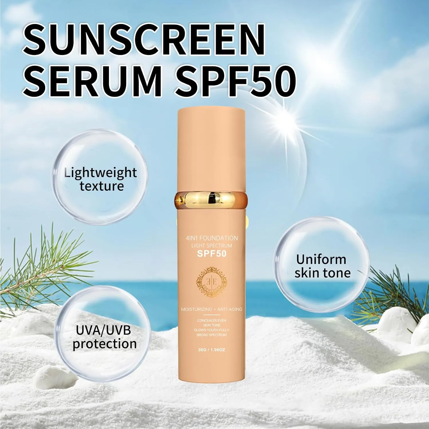 4-in-1 Foundation Hydrating Light/Medium Spectrum,Match Cosmetics Full Coverage Lotion Foundation, Protecting from Sun with SPF 50 , 4-in-1 Concealer Waterproof (Light, Spectrum)