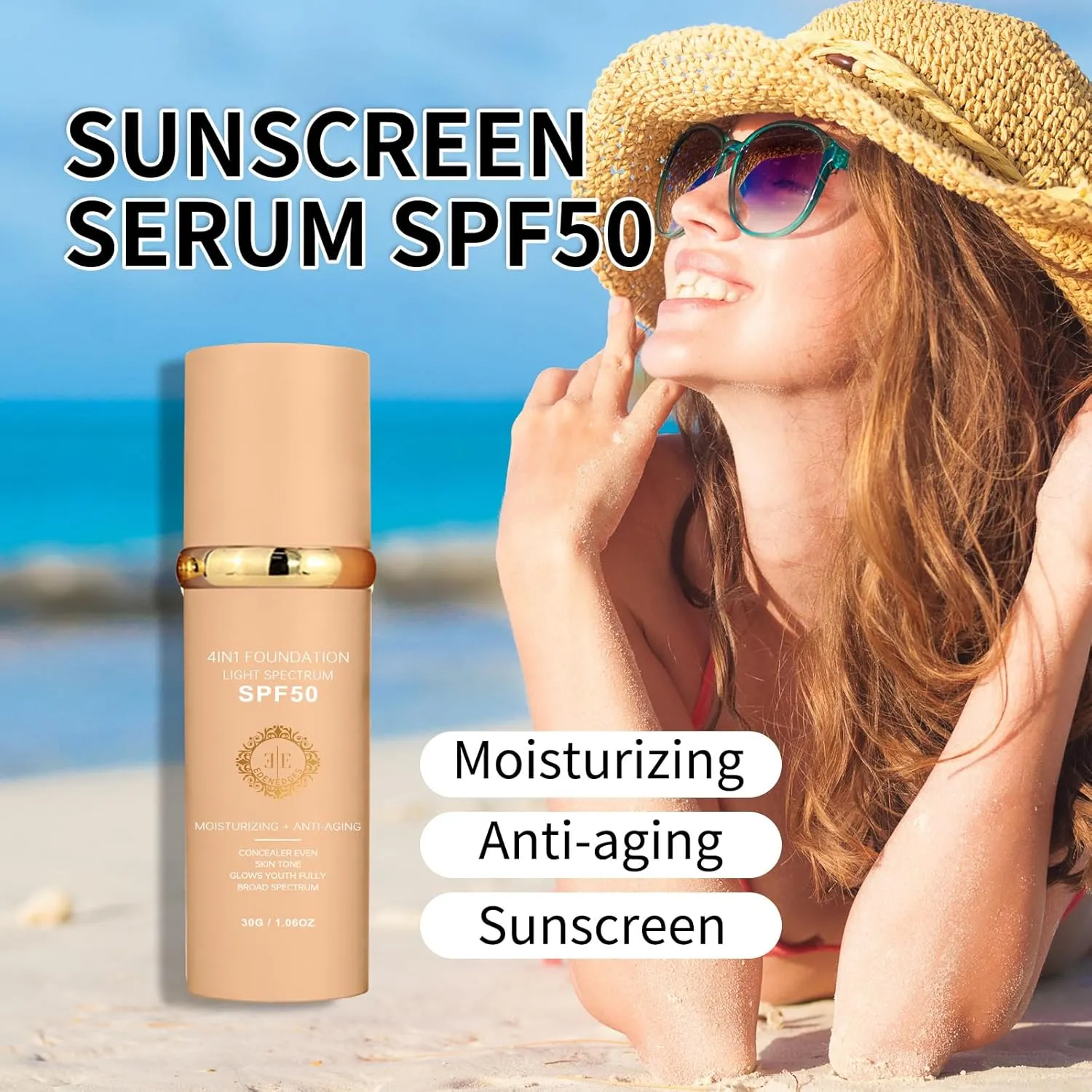 4-in-1 Foundation Hydrating Light/Medium Spectrum,Match Cosmetics Full Coverage Lotion Foundation, Protecting from Sun with SPF 50 , 4-in-1 Concealer Waterproof (Light, Spectrum)
