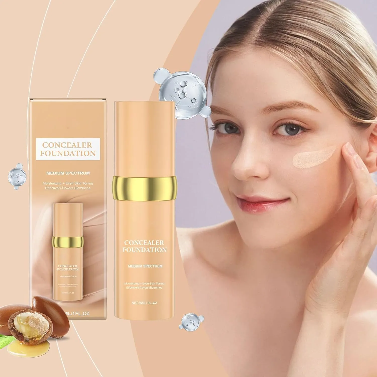 4-in-1 Foundation Hydrating Light/Medium Spectrum,Match Cosmetics Full Coverage Lotion Foundation, Protecting from Sun with SPF 50 , 4-in-1 Concealer Waterproof (Light, Spectrum)