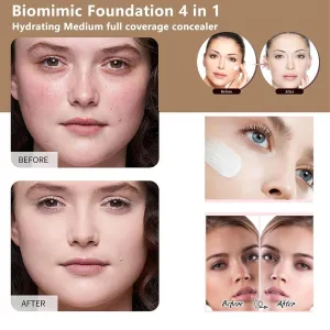 4 in 1 Foundation - Medium Spectrum with SPF 50 , Hydrating Color Changing Foundation Makeup Liquid Waterproof & Longwearing for Sport, Dancing (Natural Color)