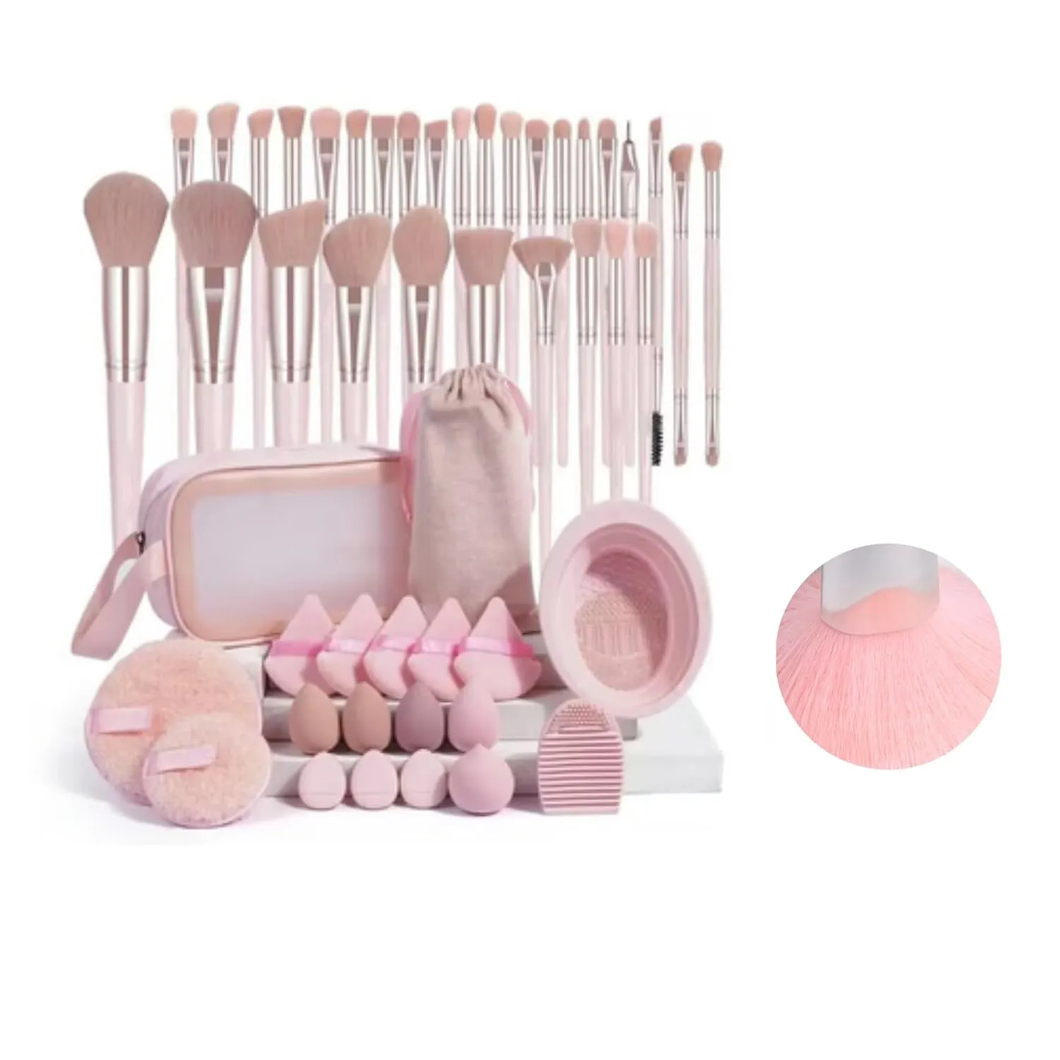 49 Pcs Makeup Brush Set,Makeup Kit with Foundation Brush,Powder Puff, Beauty Sponges,Makeup Bags for Women, Gifts For Women (Pink)