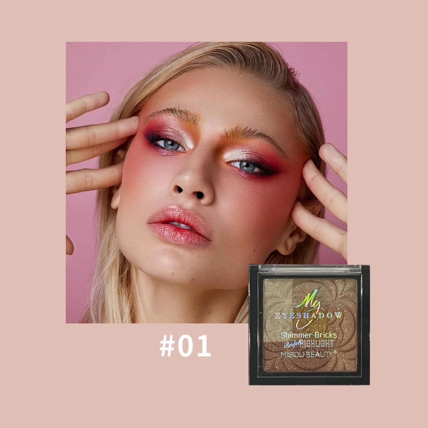 4-in-1 Highlighter & Eyeshadow Palette - Long-Lasting Shimmering Finish, 3D Carved Design, Smudge-Proof & Crease-Resistant for Day to Night Glam (Buildable Radiance) (#01)