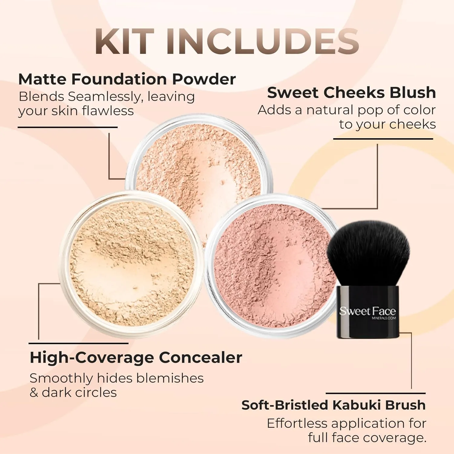 4pc (FAIR 1) KIT w/KABUKI BRUSH Mineral Makeup Matte Loose Powder Foundation Concealer Blush Long Lasting Bare Face Cosmetics