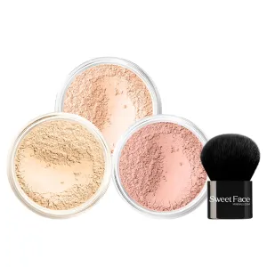 4pc (FAIR 1) KIT w/KABUKI BRUSH Mineral Makeup Matte Loose Powder Foundation Concealer Blush Long Lasting Bare Face Cosmetics