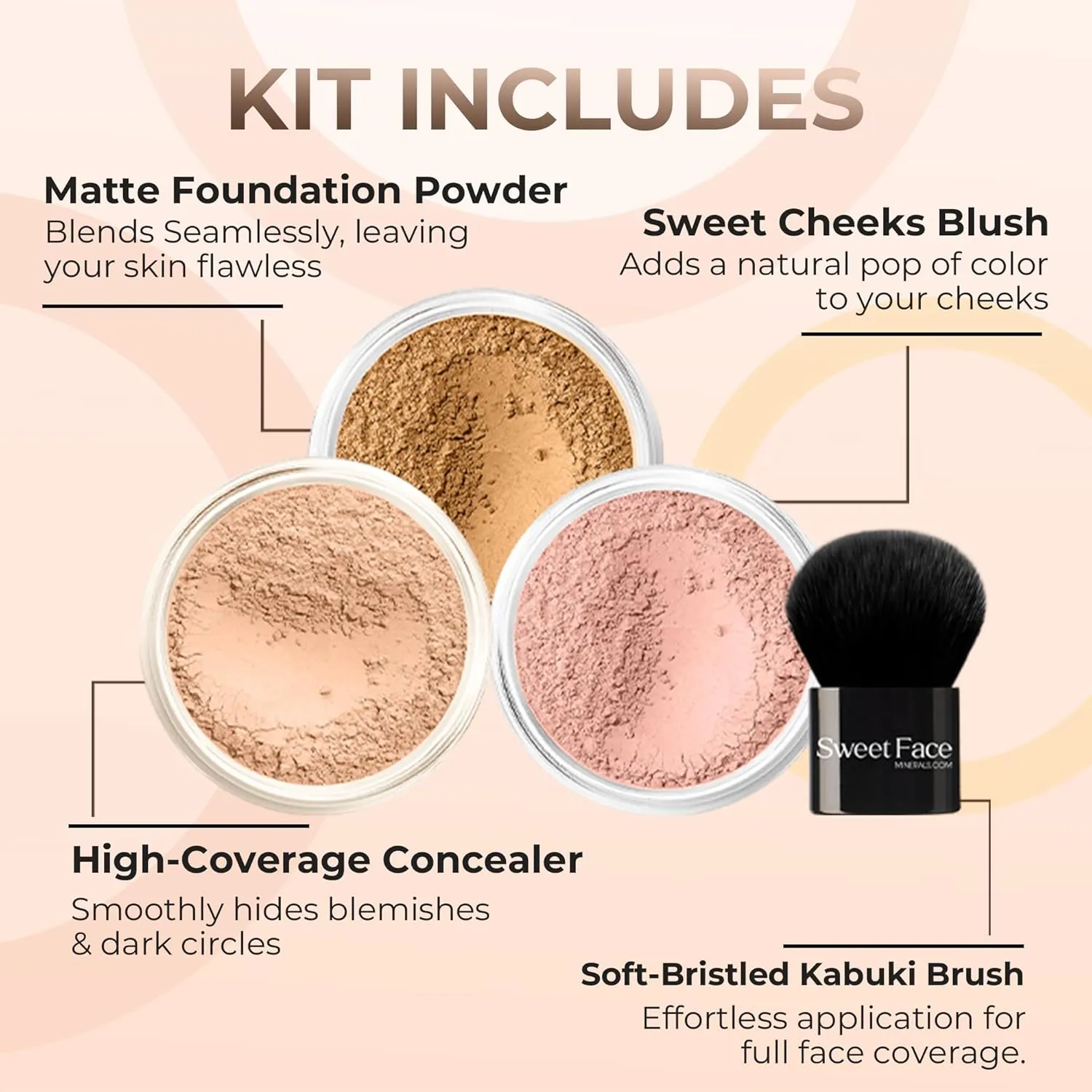 4pc KIT w/KABUKI BRUSH Mineral Makeup Bare Set Full Coverage Concealer Blush Foundation Powder (Beige)