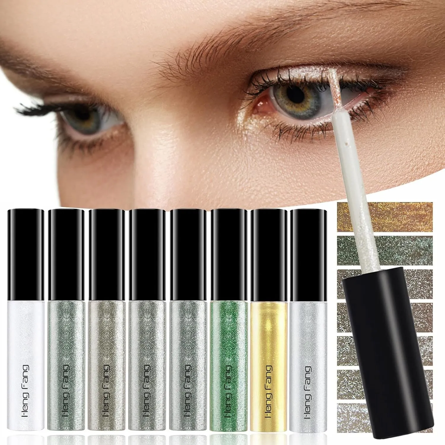 5 ml Pearly Glitter Liquid Eyeshadow, Highly Pigmented Sparkling Shimmer Liquid Eyeliner Shadow, Quick-Drying Water Proof Flashing Sequins Crystal Eye Make Up (A, One Size)