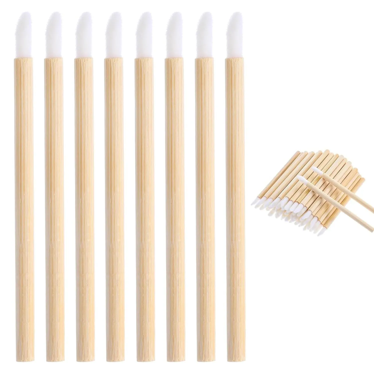 50 disposable lip gloss concealer applicator sticks, bamboo handle lady applicator lipstick brush