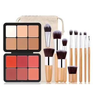 6 Colors Cream Concealer and Face Blush Palette, FantasyDay Long Lasting Full Coverage Conceals Corrects Foundation Camouflage Contour Kit for Correcting Dark Circles Acne Blemish   11 Makeup Brush