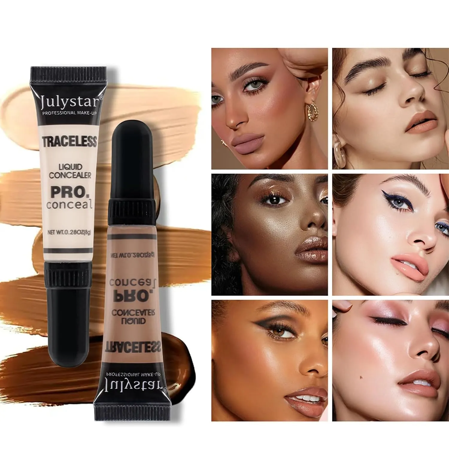 6 Colors Liquid Concealer, Professional Full Coverage Long Lasting Matte and Poreless Ultra Blendable Concealer, Skin Fit Cover Liquid Concealer Face Makeup for All Skin Tones, 6 x 8 ml