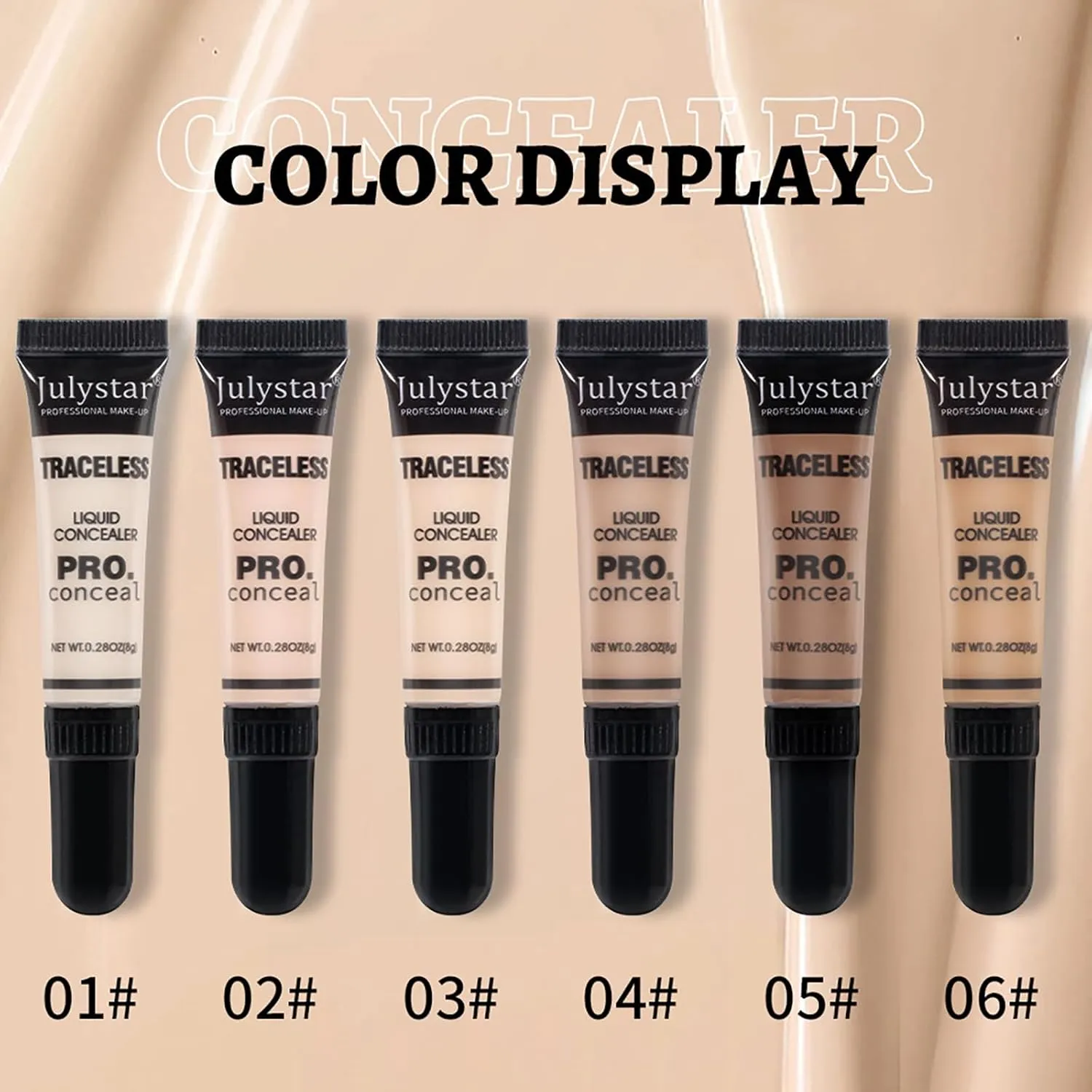6 Colors Liquid Concealer, Professional Full Coverage Long Lasting Matte and Poreless Ultra Blendable Concealer, Skin Fit Cover Liquid Concealer Face Makeup for All Skin Tones, 6 x 8 ml