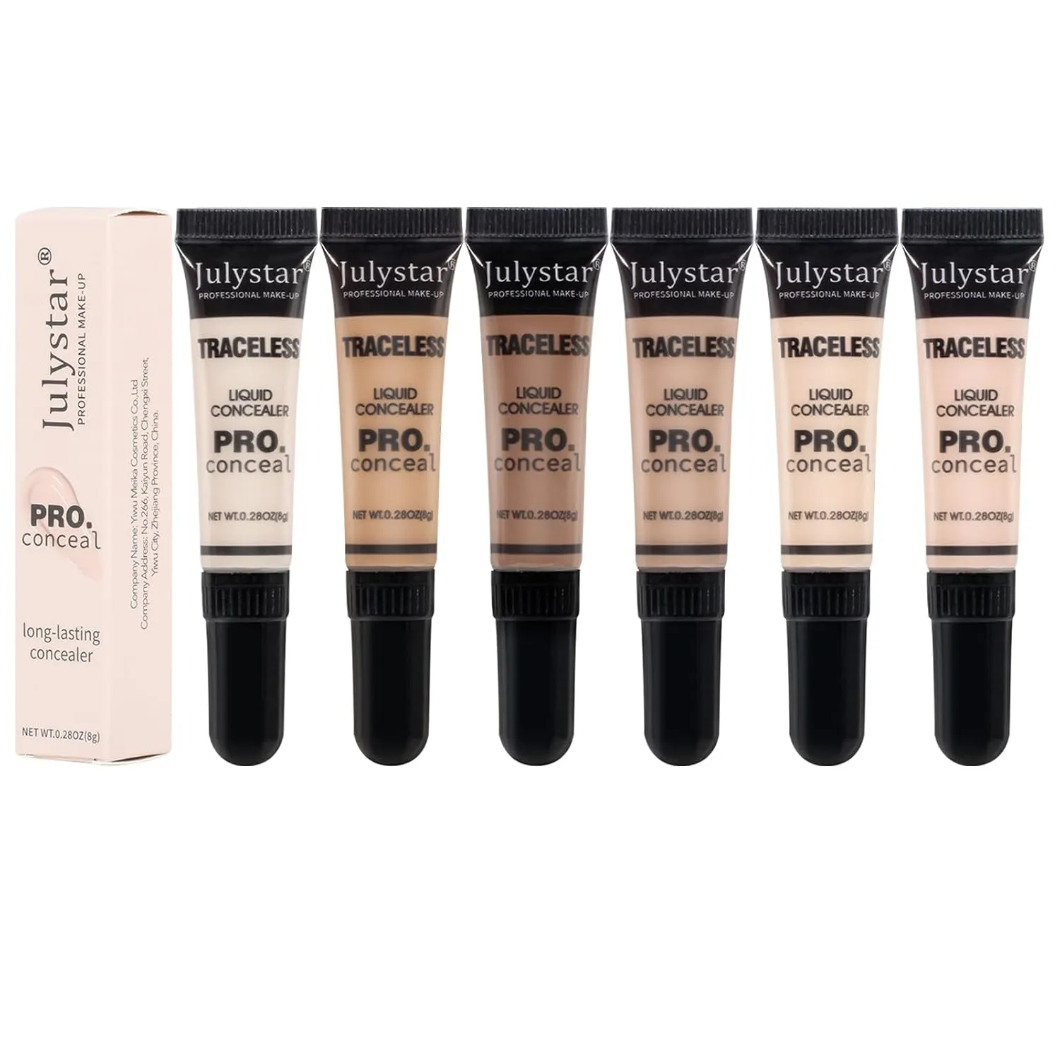 6 Colors Liquid Concealer, Professional Full Coverage Long Lasting Matte and Poreless Ultra Blendable Concealer, Skin Fit Cover Liquid Concealer Face Makeup for All Skin Tones, 6 x 8 ml