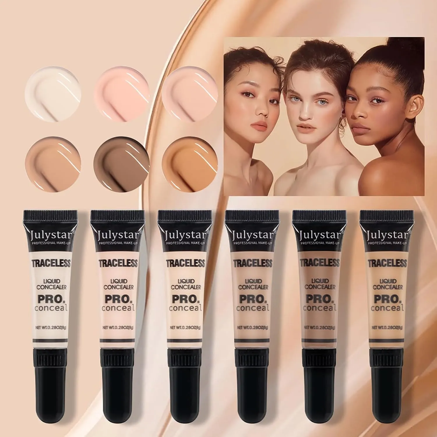 6 Colors Liquid Concealer, Professional Full Coverage Long Lasting Matte and Poreless Ultra Blendable Concealer, Skin Fit Cover Liquid Concealer Face Makeup for All Skin Tones, 6 x 8 ml