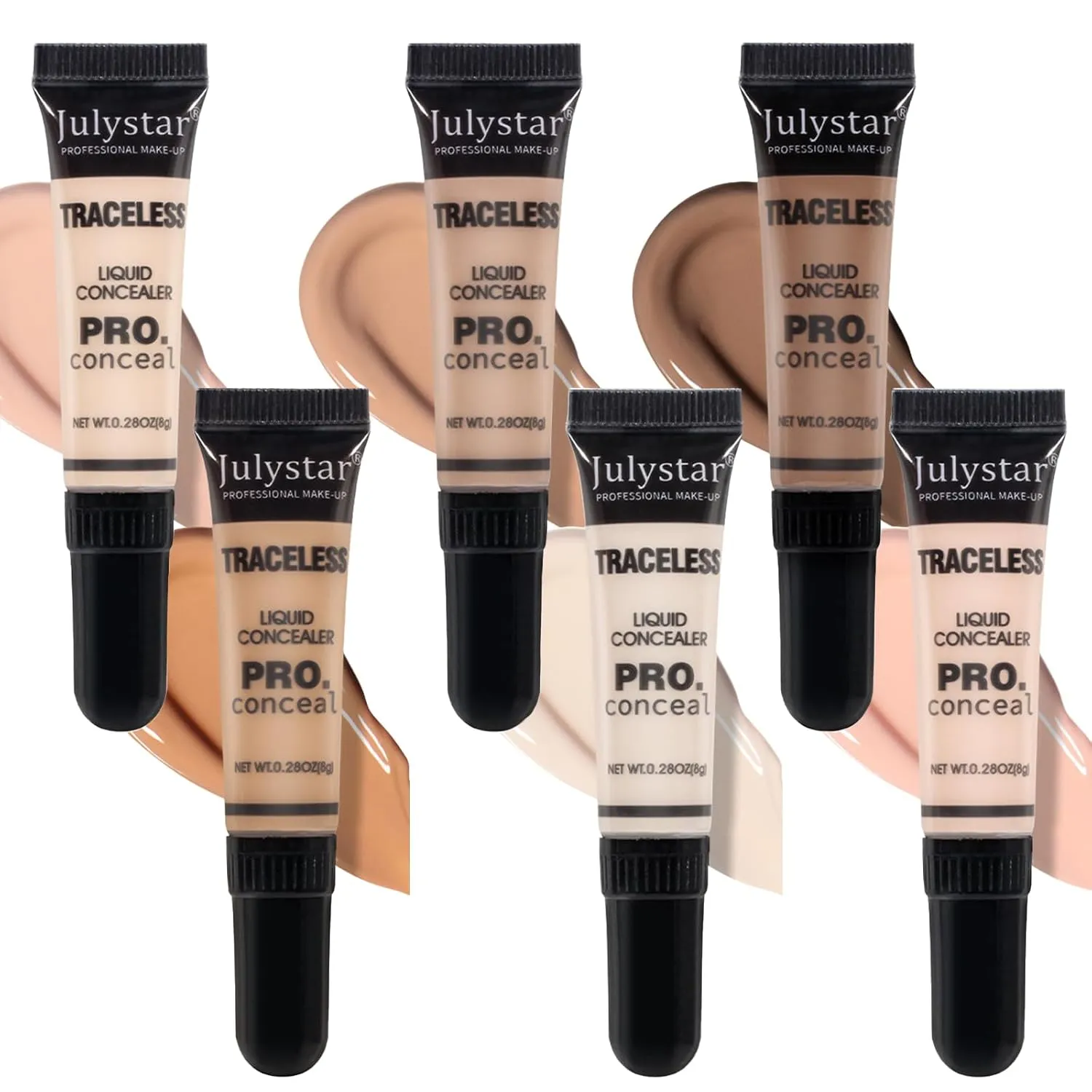 6 Colors Liquid Concealer, Professional Full Coverage Long Lasting Matte and Poreless Ultra Blendable Concealer, Skin Fit Cover Liquid Concealer Face Makeup for All Skin Tones, 6 x 8 ml